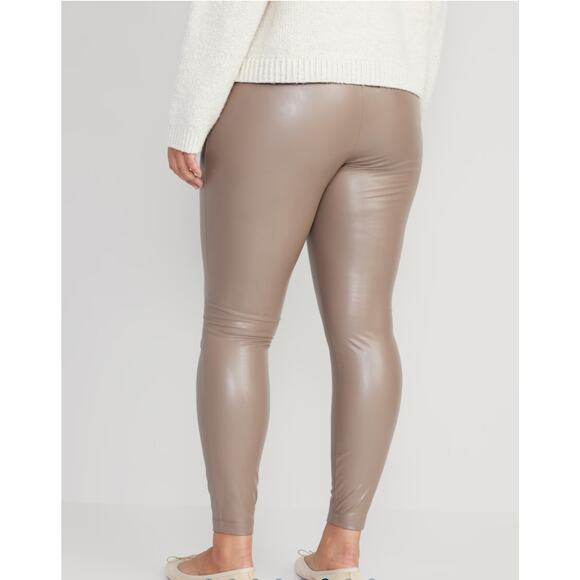 NEW Old Navy Faux-Leather Leggings High-Waisted Vegan Sedimentary Tan Women's XL - Picture 3 of 11